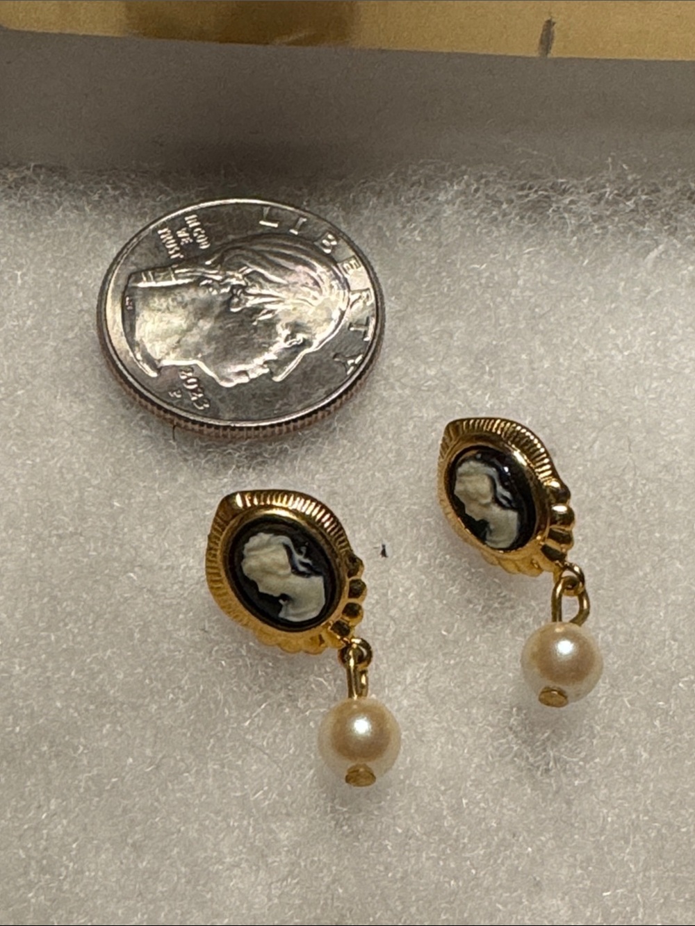 Anne Klein Gold Cameo Drop Earrings with Pearl Accent